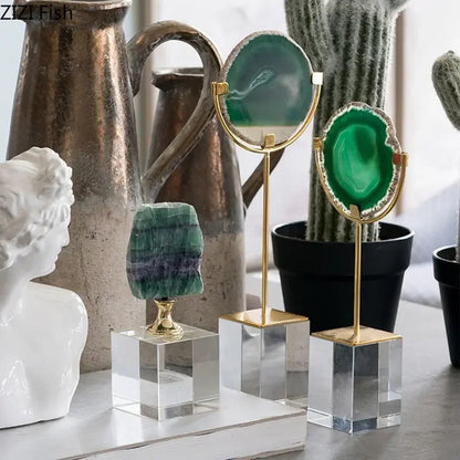 Adornos DecorBites™ con base de cristal: Obras de arte en ágata y fluorita, decoración moderna para el hogar.