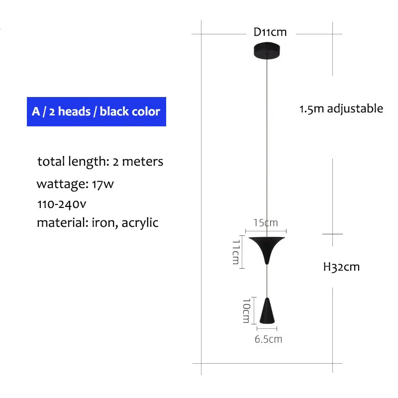 Lámpara colgante cónica DecorBites™ de 17 W, blanca y negra, estilo industrial, para isla de cocina o mesilla de noche.