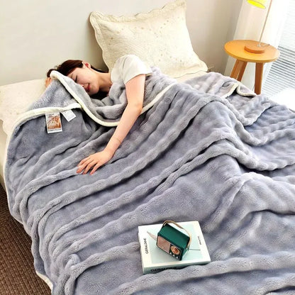 DecorBites™ Bubble Velvet Blanket: Soft Cozy Flannel Sofa Cover, Single/Double, Office Nap & Air Conditioning