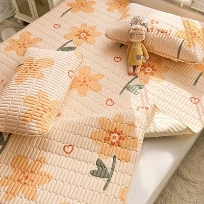 DecorBites™ Cartoon Print Silky Mattress Set: 4-Layer Quilted Breathable Cushion