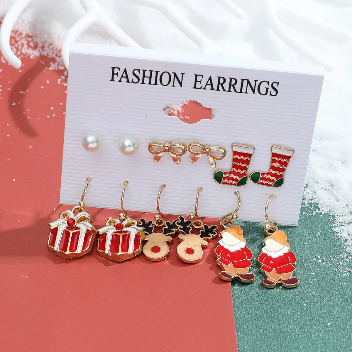 6 pairs/lot Christmas Earrings Xmas Tree Elk Snowman Santa Claus Cute Stud Earrings Set Kit Christmas Gifts For Women Girls Kids