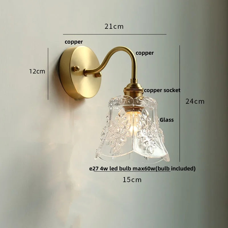 DecorBites™ Crystal LED Wall Sconce Pull Chain Switch Brass Mirror Light