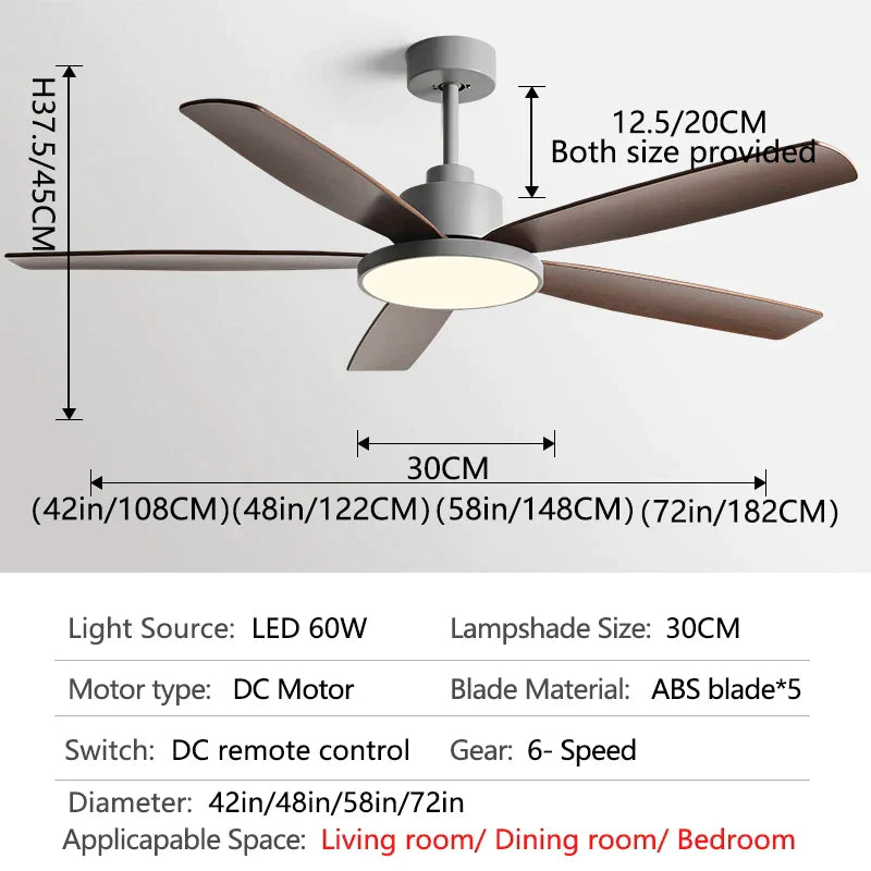 DecorBites™ Living Bedroom Ceiling Fan With Light, Remote Control, 48-60 Inch, LED, DC, 220V