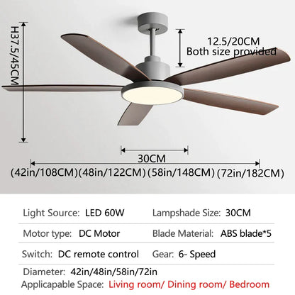 DecorBites™ Living Bedroom Ceiling Fan With Light, Remote Control, 48-60 Inch, LED, DC, 220V