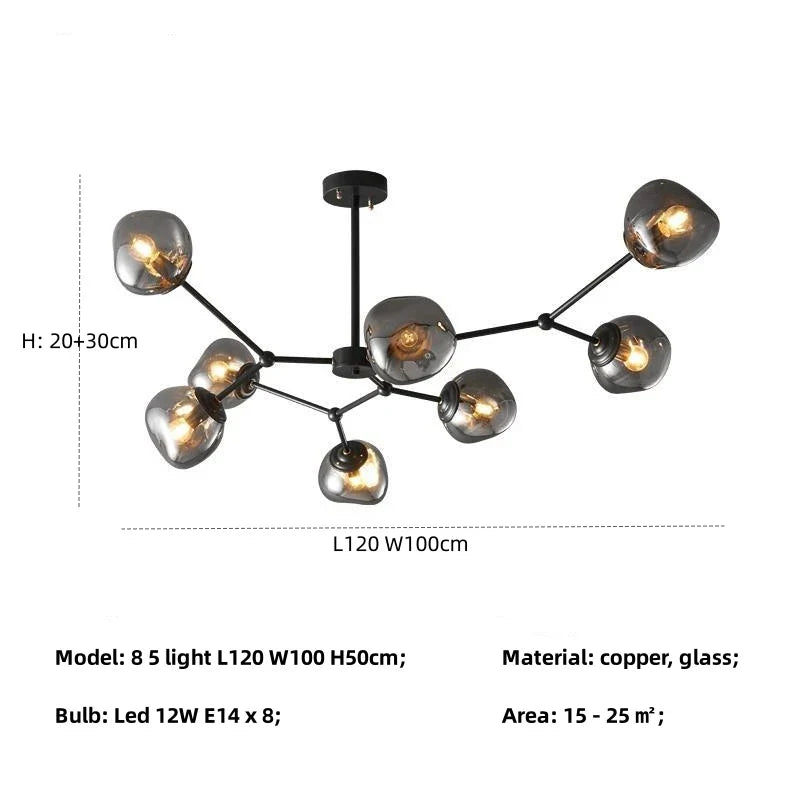 DecorBites™ Gray Lava Glass Chandelier LED Pendant Light Modern Nordic Design