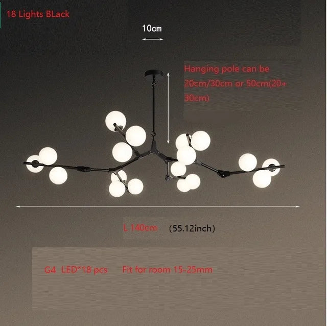 Lámpara de techo LED nórdica DecorBites™ con bolas de cristal y ramas de árbol.