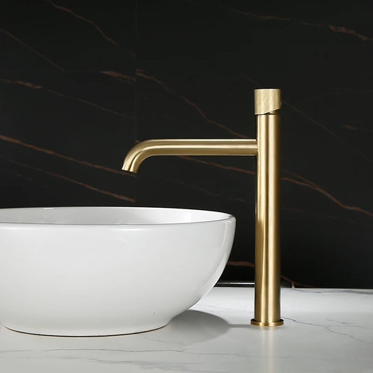 Tuqiu Brushed Gold Bathroom Faucet Solid Brass Bathroom Basin Faucet Hot Water Mixer Sink Tap Deck Mounted Brushed Gold Tap