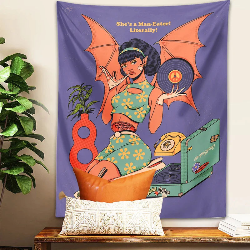 Decobites Psychedelic Girl Wings Boho Tapestry - Girls Dorm Home Wall Decor