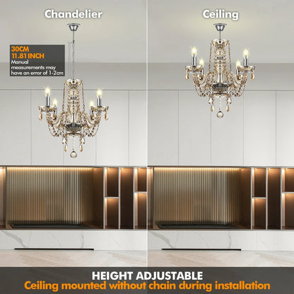 DecorBites™ Crystal Chandelier Pendant Light Cognac Gold LED Luxury Lamp for Dining Living Room
