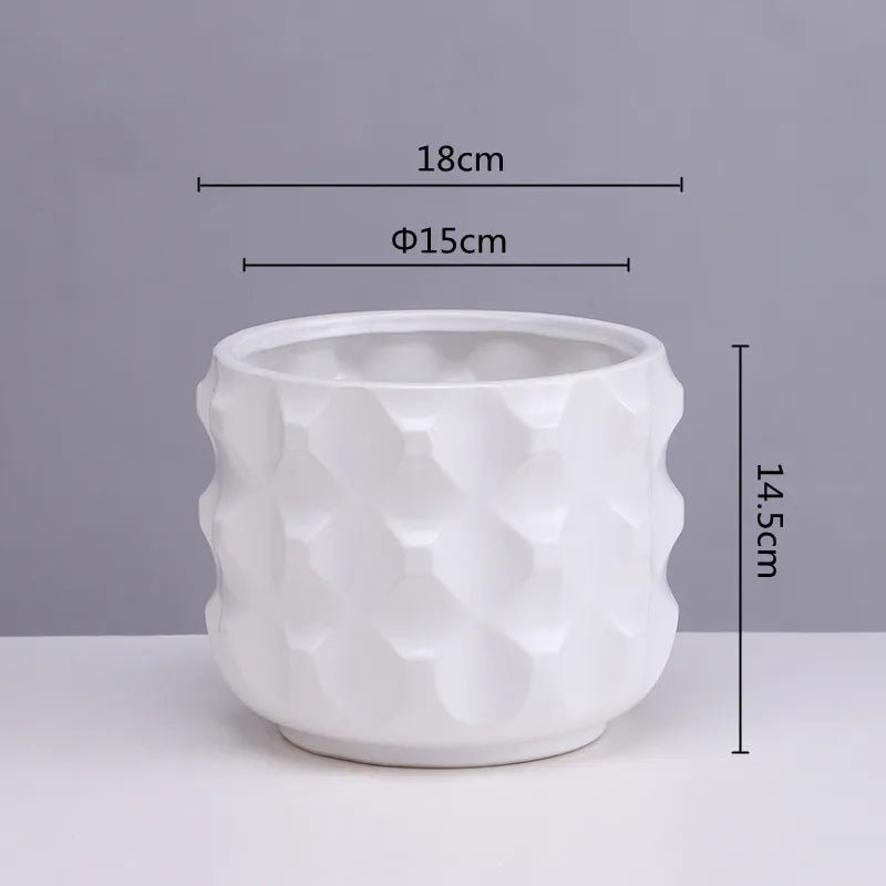 DecorBites™ Gold Ceramic Flower Pot Geometry Vase for Succulents and Floral Arrangements