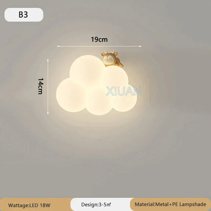 DecorBites™ Cloud Cartoon Wall Lamp for Nursery Room, Kids Bedroom, Cute Animal Sconce
