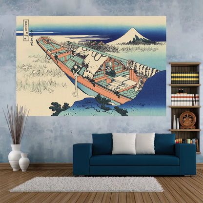 Decobites Ukiyo-E Kanagawa Landscape Tapestry: Japanese Scenery Wall Hanging for Aesthetic Home Decor