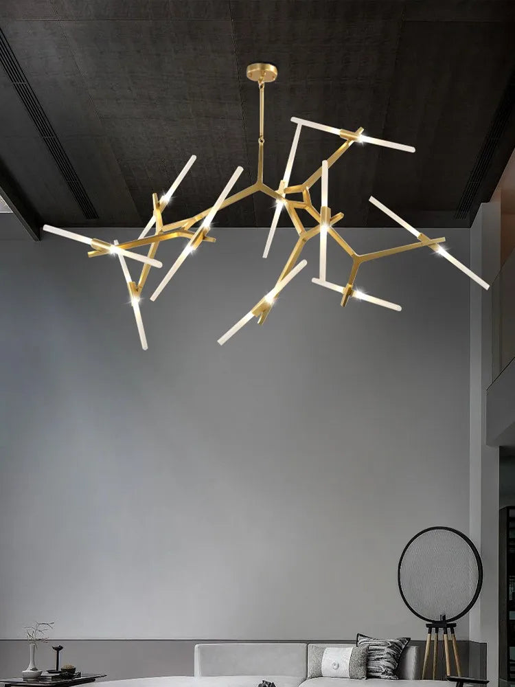 Decorbites™ Gold Zweig LED Kronleuchter für Treppenhaus in Duplex-Villa – Moderne Innenbeleuchtung
