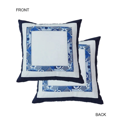DecorBites™ Chintz Blue Cobalt Circular Throw Pillow Covers with Tassels - 35x35cm