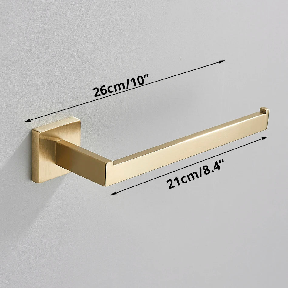 DecorBites™ Brushed Gold Bathroom Set: Towel Bar, Robe Hook, Shelf, Tissue Holder & Accessories