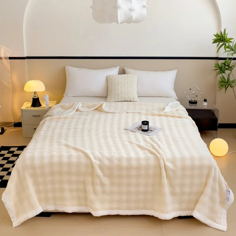 DecorBites™ Imitation Rabbit Velvet Warm Blanket: Soft Fluffy Coral Fleece Lap Sofa Throw Blanket