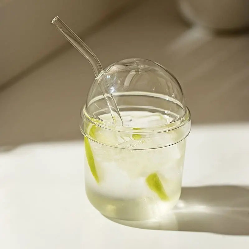 DecorBites™ Clear Glass Bobo Cup Set with Glass Straw and Cover