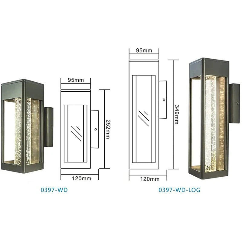 Aplique de pared DecorBites™ de cristal con burbujas, LED de 11 W, para exteriores, IP65, para jardín.
