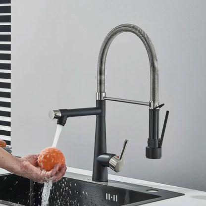 DecorBites™ Brass Pull Down Kitchen Faucet Dual Spout Sprayer Mixer Tap
