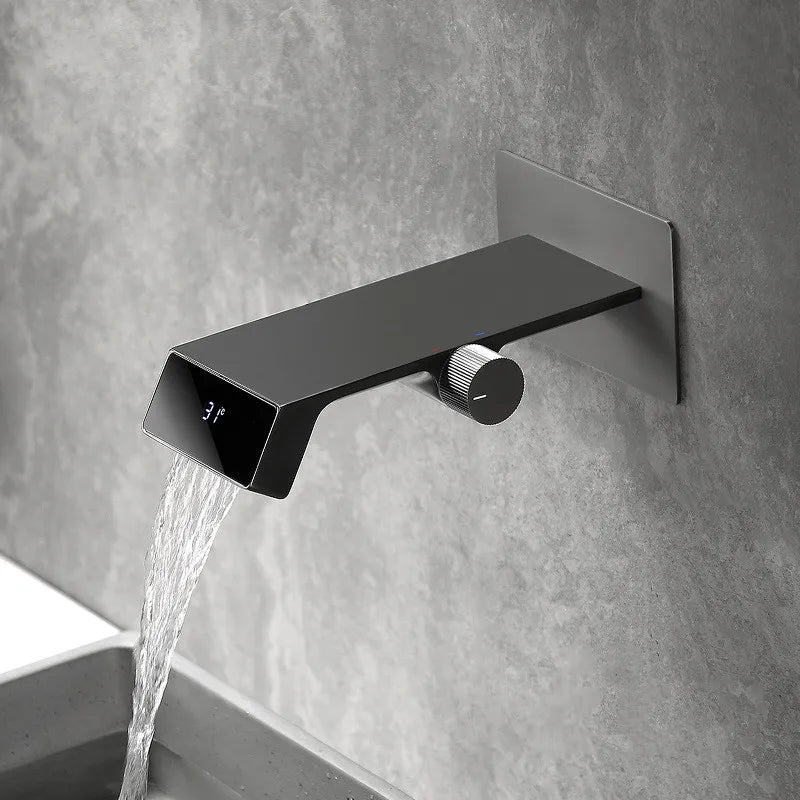 Decorbites™ LED-Waschtischarmatur Wandmontiert Heiß-Kalt-Mischer Badezimmer Messing-Waschbecken