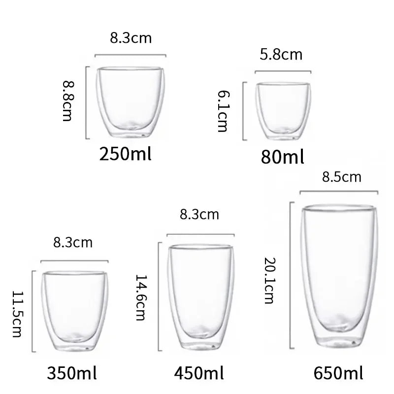 DecorBites™ Double Wall Glass Coffee Mugs - Insulated Espresso Glass Cups for Cappuccino Latte Tea Milk