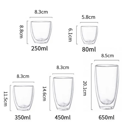 DecorBites™ Double Wall Glass Coffee Mugs - Insulated Espresso Glass Cups for Cappuccino Latte Tea Milk