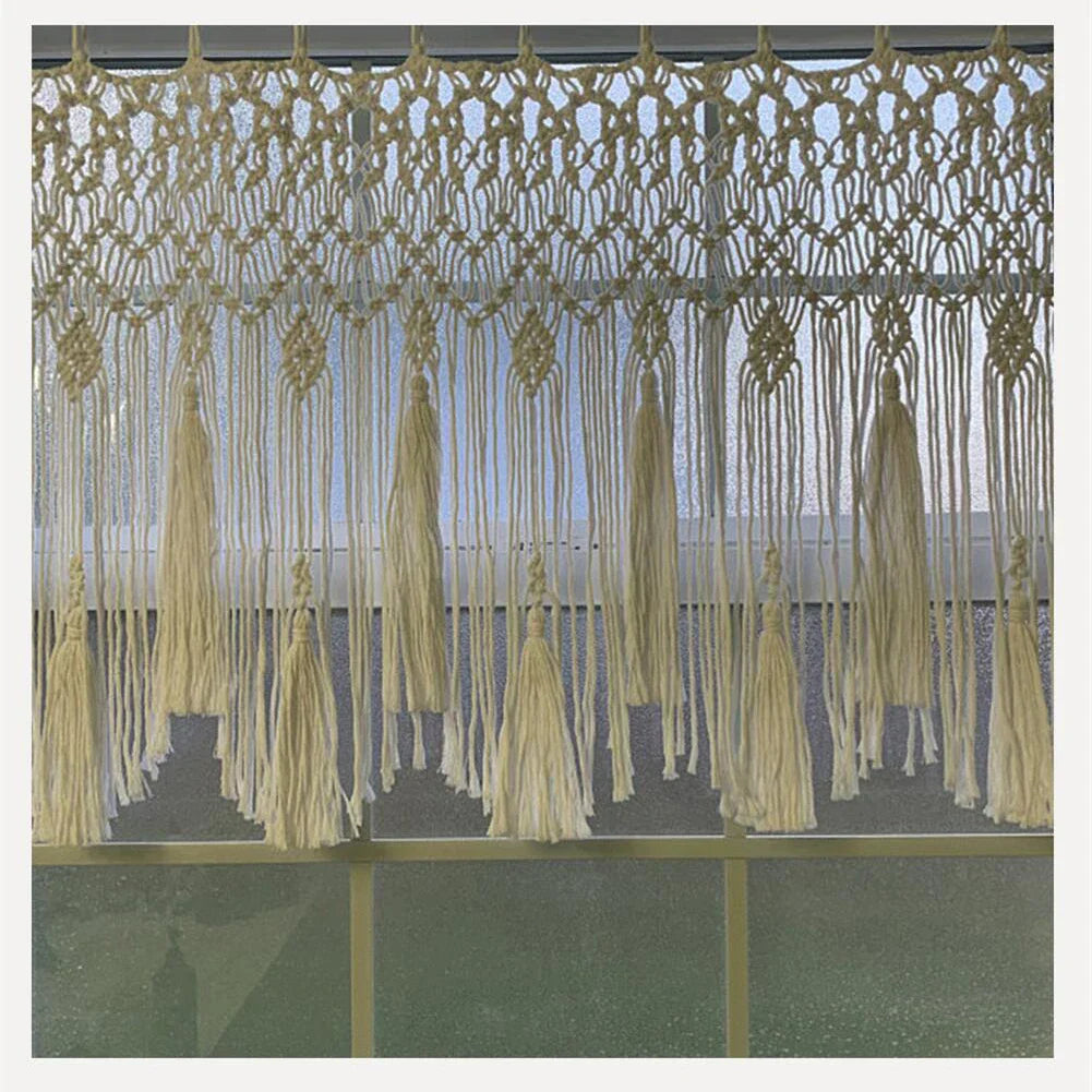 Decobites Handwoven Macrame Window Curtain Tapestry with Tassels