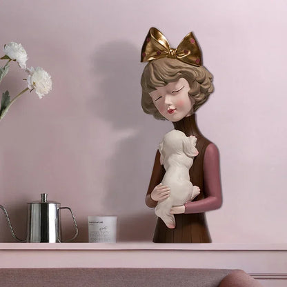 DecorBites™ Bowknot Cat Girl Statue: Cute Home Decor for Living Room, Bedroom, Desktop
