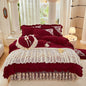 Decobites Princess Burgundy Red Velvet Bedding Set - Duvet Cover, Bed Skirt, Bedspread, Pillowcases