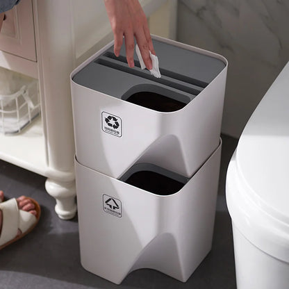 DecorBites™ Stackable Trash Can with Lid Kitchen Waste Bin Bathroom Plastic Paper Basket