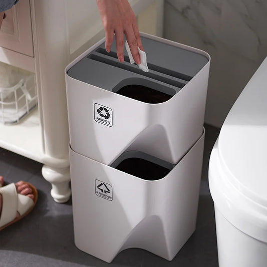 DecorBites™ Stackable Trash Can with Lid Kitchen Waste Bin Bathroom Plastic Paper Basket