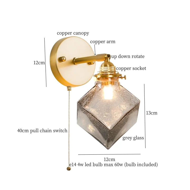 DecorBites™ Grey Glass LED Wall Lamp Bedroom Living Room Loft Modern Copper Wandlamp