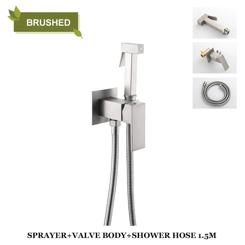 DecorBites™ Bidet Faucet Shower Mixer: Cold Hot Water Tap, Brass, Square Sprayer Head