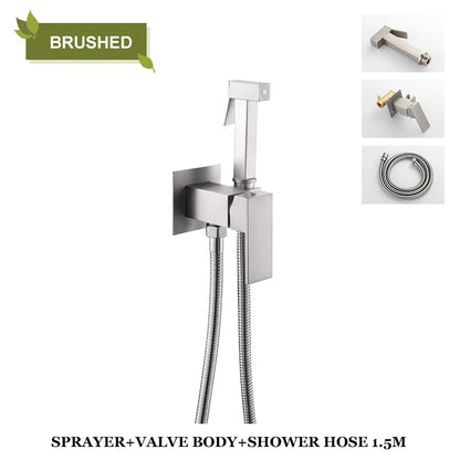 DecorBites™ Bidet Faucet Shower Mixer: Cold Hot Water Tap, Brass, Square Sprayer Head