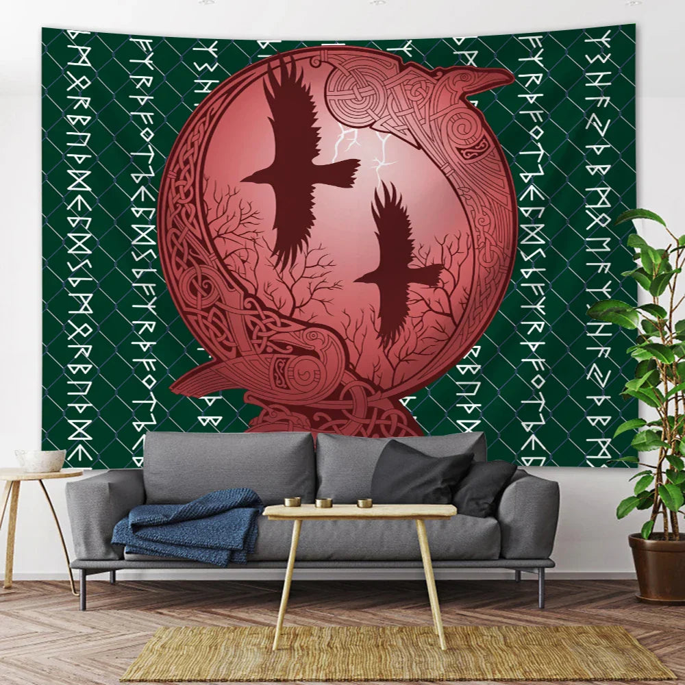 Decobites Viking Crow Symbol Tapestry: Psychedelic Home Decor for Hippie Room