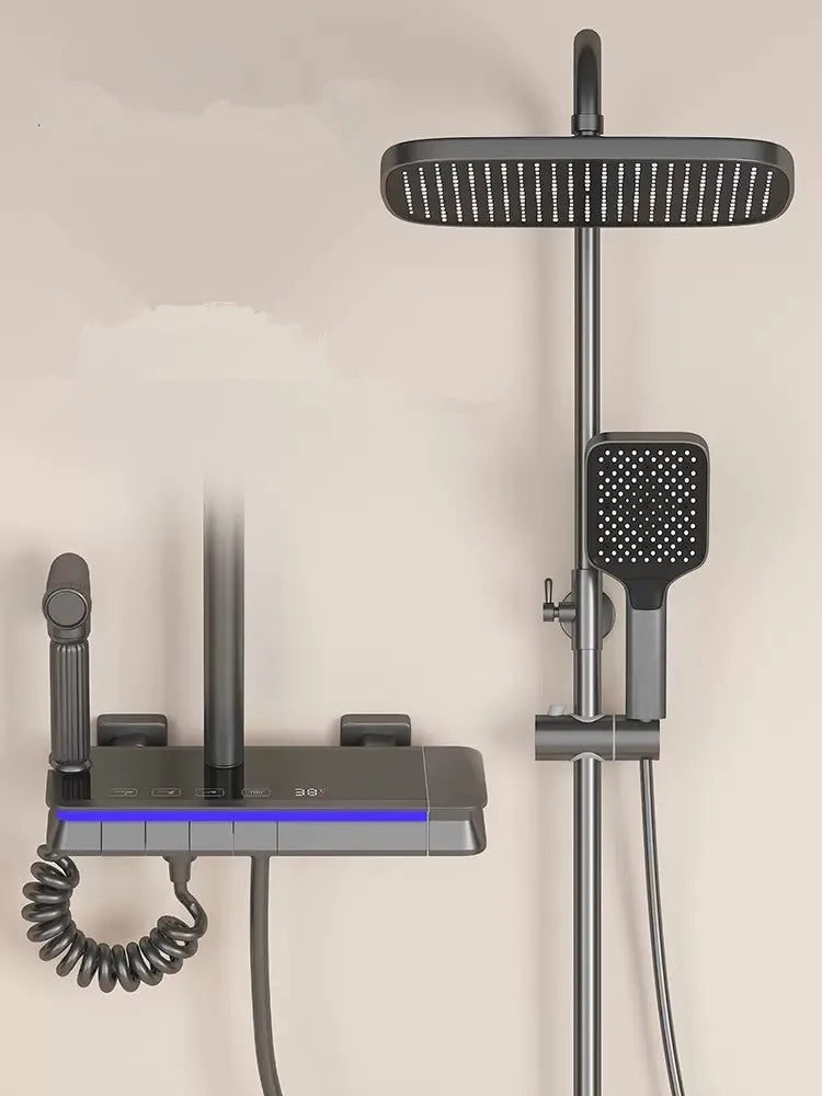 DecorBites™ Brass Shower Faucet Set with Intelligent Atmosphere Light and Pressurized System