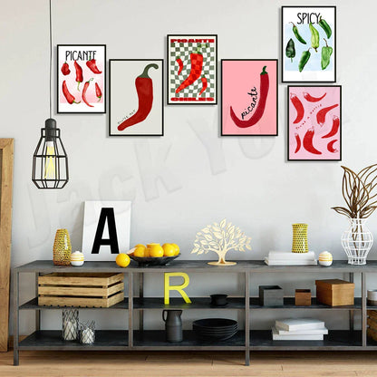 DecorBites™ Chili Pepper Art Trio: Green, Yellow, Red Kitchen Decor