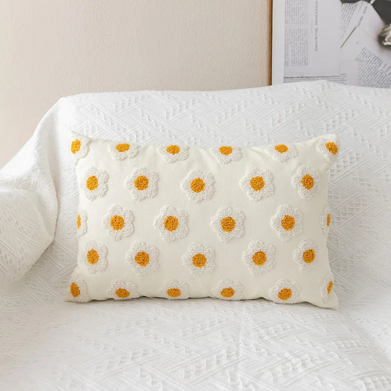 DecorBites™ Daisy Floral Embroidery Pillow Cover 45x45cm/30x50cm White Blooms Cozy Soft Décor
