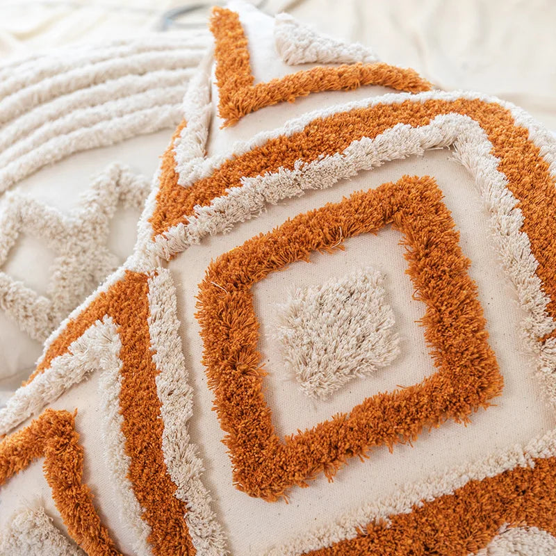 غطاء وسادة DecorBites™‎ بتصميم هندسي مزخرف بشراشيب - غطاء وسادة مصنوع يدويًا بتصميم بوهو شيك