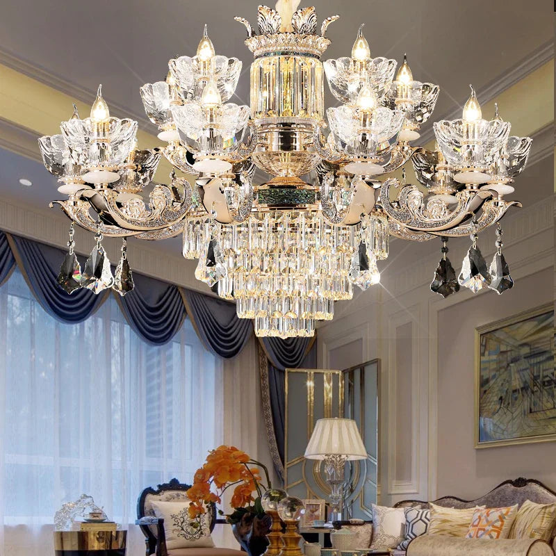 DecorBites™ Duplex European Crystal Chandelier for Staircase with Hollow Design