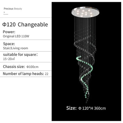 DecorBites™ Crystal Chandelier for High Ceilings Living Room - Modern Luxury Spiral Stair Pendant Lamp