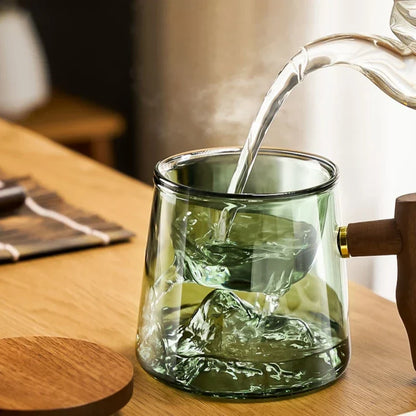 DecorBites™ Glass Tea Cup Set with Wood Handle: High Quality & Heat Resistant Puer Cups