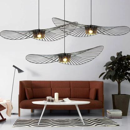 DecorBites™ Black Rattan Hat Pendant Lamp LED Chandelier for Home Decor