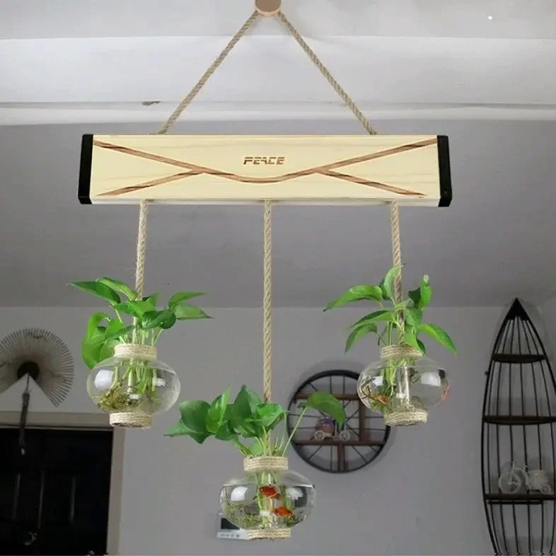 DecorBites™ Glass Planter Vase with Wooden Stand for Wall Hanging Display