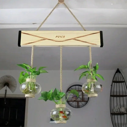 DecorBites™ Glass Planter Vase with Wooden Stand for Wall Hanging Display