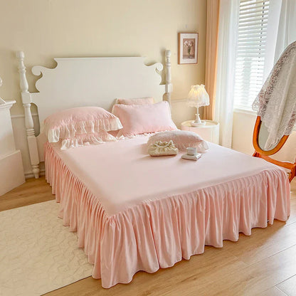 Decobites Pink Chiffon Lace Ruffles French Princess Bedding Set - 6-Piece Queen Size