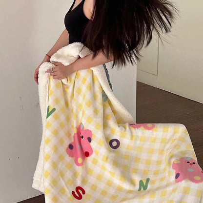 DecorBites™ Cartoon Lamb Wool Blanket - Thick, Printed Coral Fleece Sofa Cover