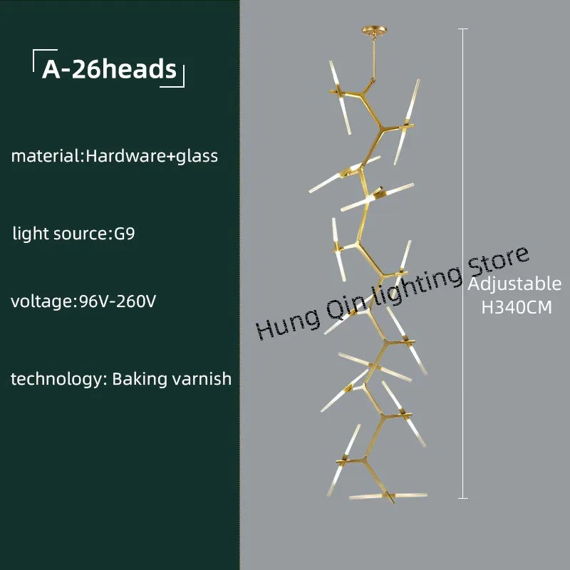 DecorBites™ Gold Branch LED Chandelier for Duplex Villa Staircase - Modern Indoor Lighting