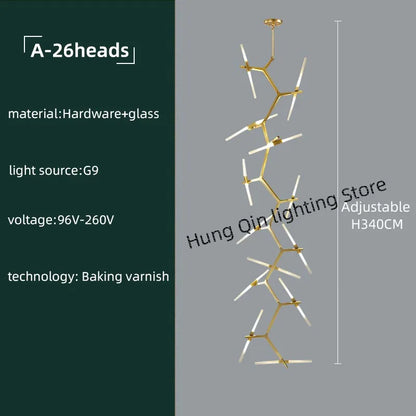 DecorBites™ Gold Branch LED Chandelier for Duplex Villa Staircase - Modern Indoor Lighting