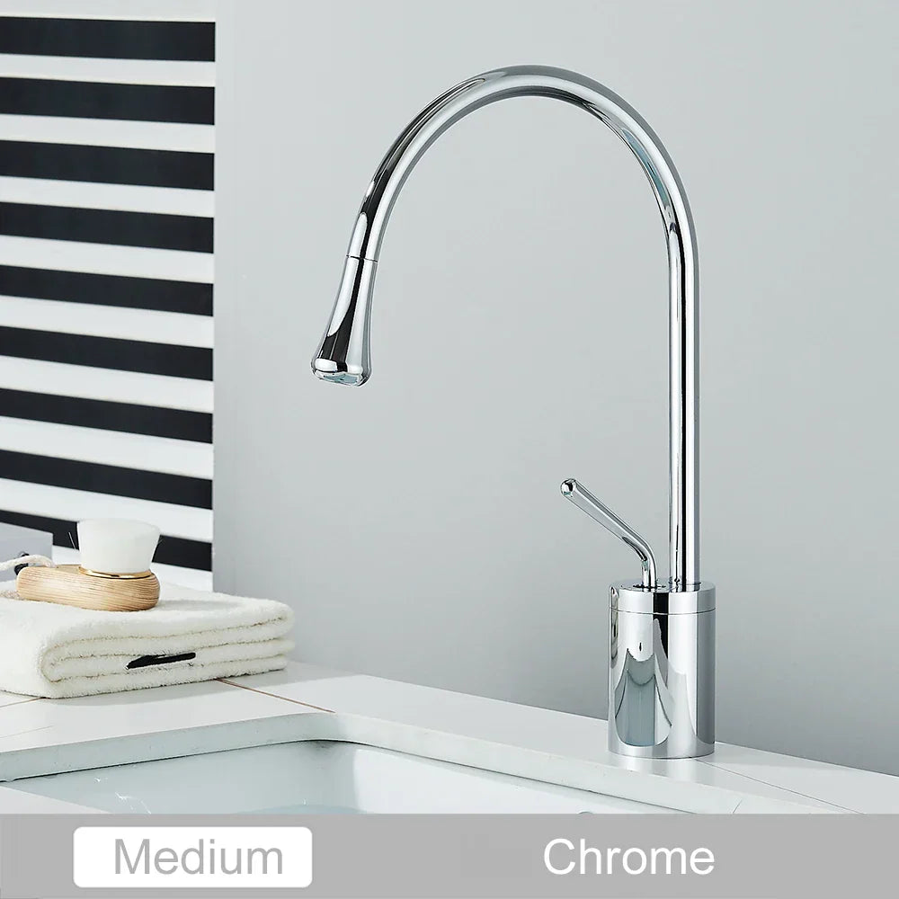 Grifo alto DecorBites™ Gold, mezclador giratorio de cascada de 360° para lavabo de baño